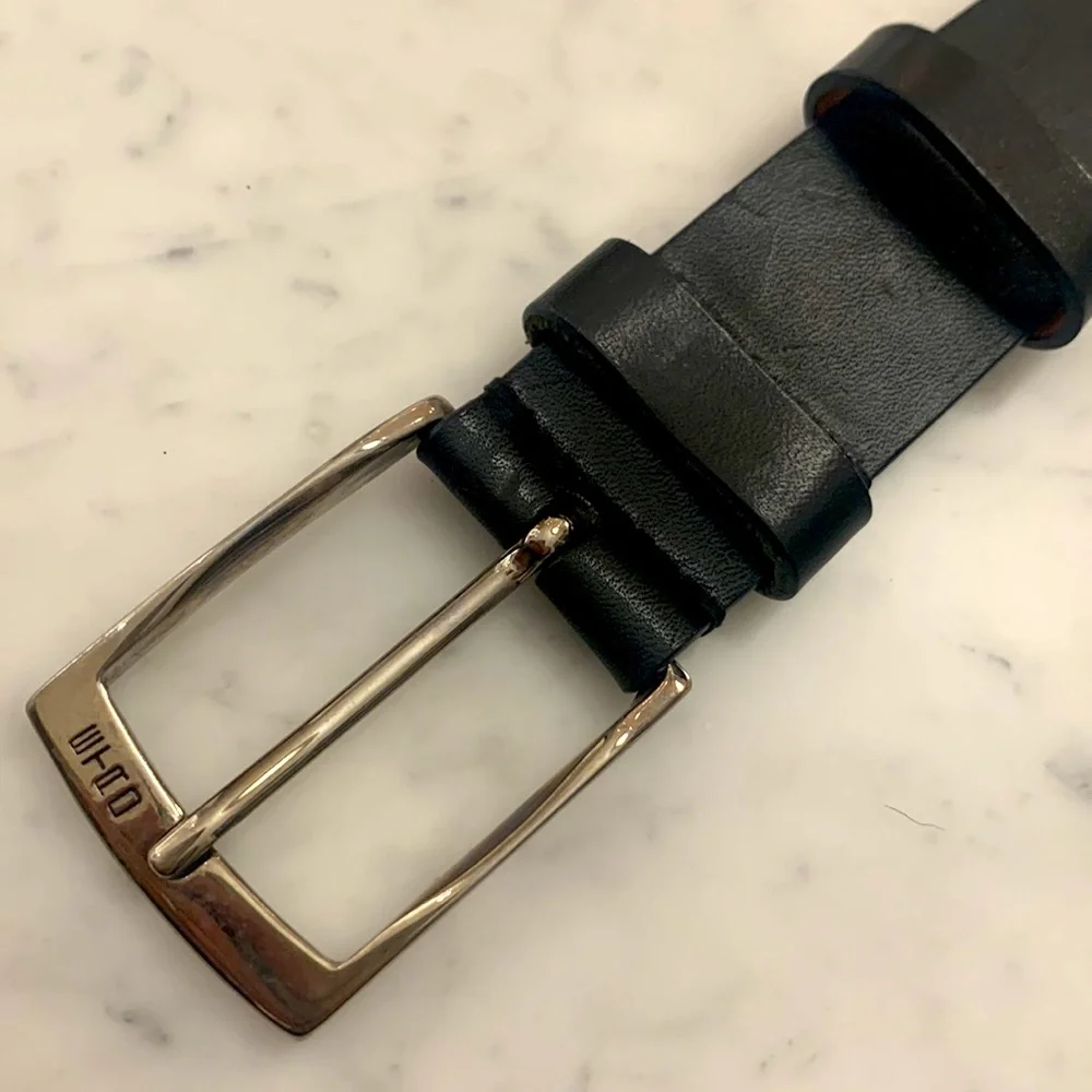 Etro Belt Size 100 Black Leather Belt with Silver Tone Buckle Mens